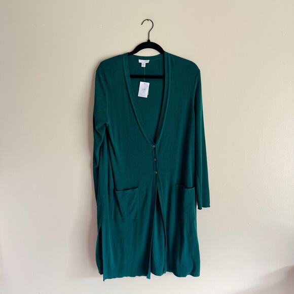 J. Jill Green V Neck Button Front Duster Cardigan Sweater - Medium Petite - NWT - Picture 1 of 7